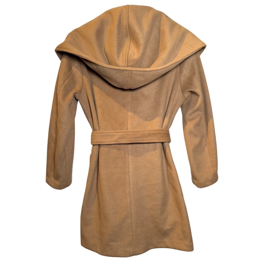 Tuckernuck Camel Wrap Coat Small Belted Hooded Open Front Pocket Jacket Chic - Picture 3 of 11